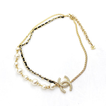 18K  Chanel Pearls & Leather Necklace