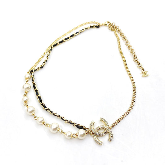 18K  Chanel Pearls & Leather Necklace