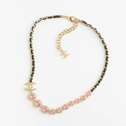 18K  Chanel Pink Crystals Leather Necklace