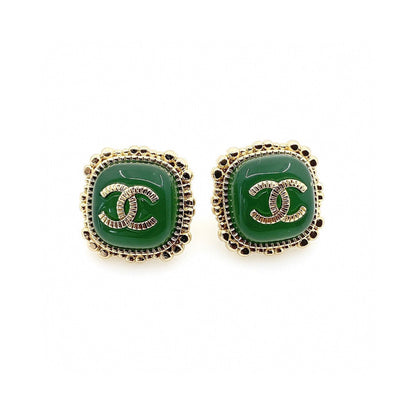 18K  Chanel Green Square Earrings