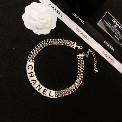 18K  Chanel White Logo Choker Necklace