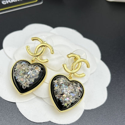 18K  Chanel Multi-Color Crystals Heart Earrings
