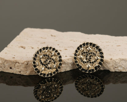 18K  Chanel Diamond Round Earrings