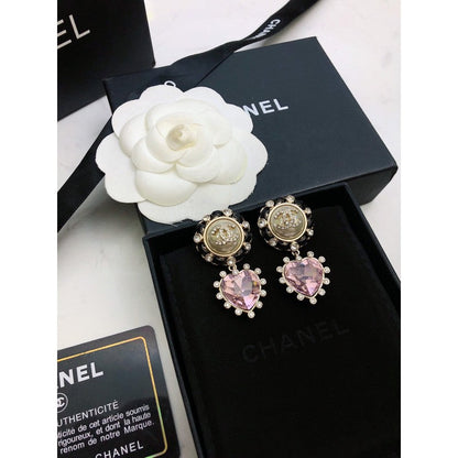 18K  Chanel Heart Pink Crystal Earrings