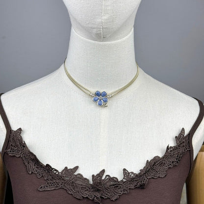 18K  Chanel 26C Blue Flower Choker Necklace