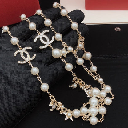 18K  Chanel No.5 Star Long Pearl Necklace