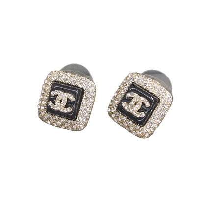 18K  Chanel Diamond Square Black Earrings