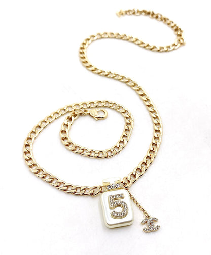 18K  Chanel No.5 Perfume Pendant Chain Necklace