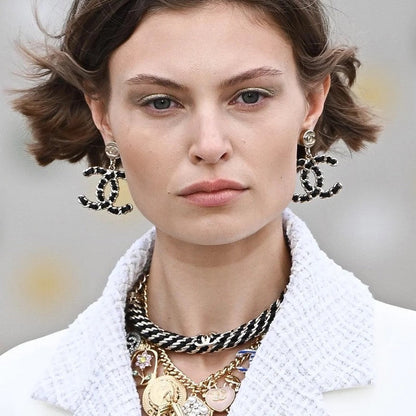 18K  Chanel Leather Gold Earrings