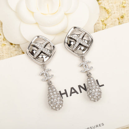 18K  Chanel Cross Rhombus Earrings