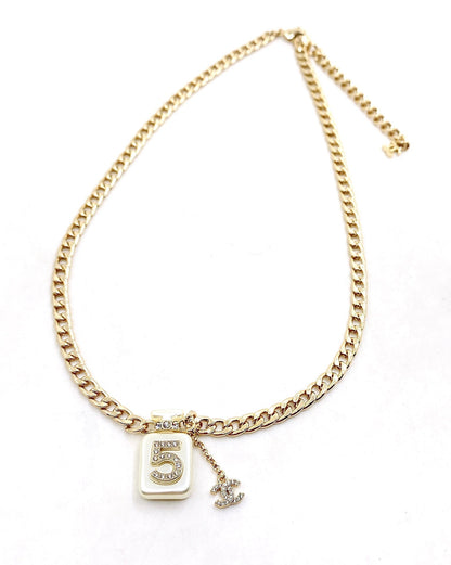 18K  Chanel No.5 Perfume Pendant Chain Necklace