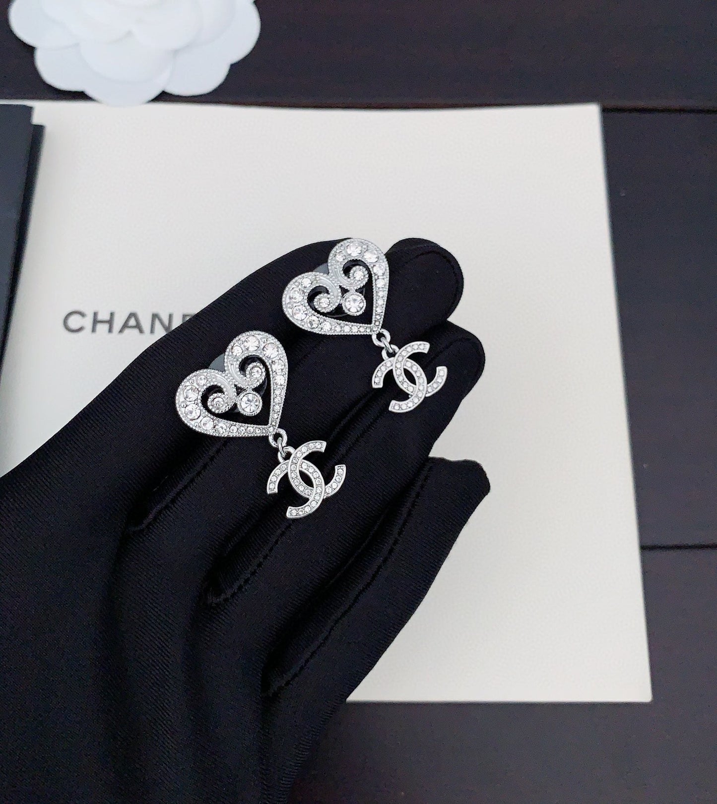 18K  Chanel Heart Diamond Earrings