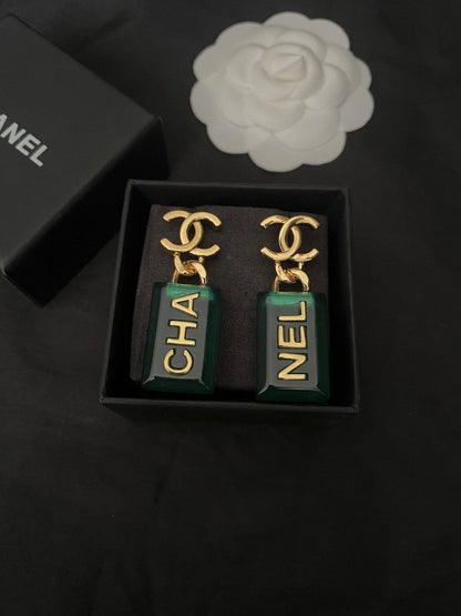 18K  Chanel Green Perfume Bottle Earrings