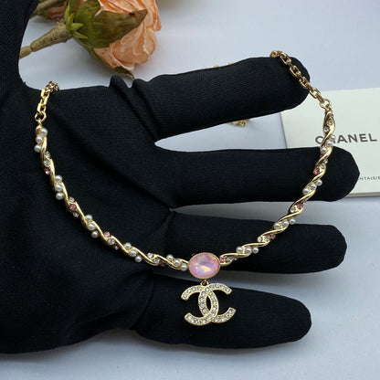 18K  Chanel Pink Crystal Necklace