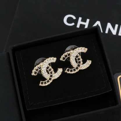 18K  Chanel Crystal Leather Earrings