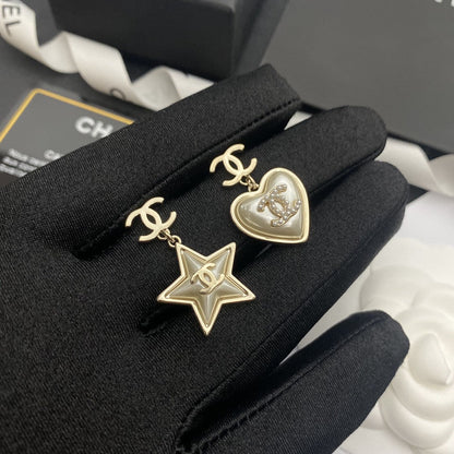 18K  Chanel Heart & Star Earrings