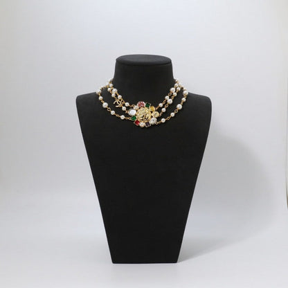 18K  Chanel Color Crystal Pearls Choker Necklace