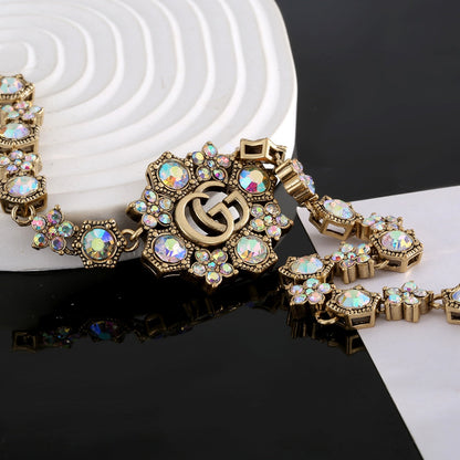 18K Double Gucci Crystals Chain Choker Necklace