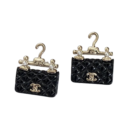 18K  Chanel Classic Bag Pendant Earrings
