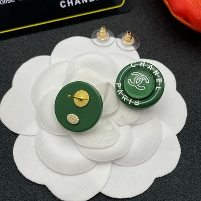 18K  Chanel Green Round Earrings
