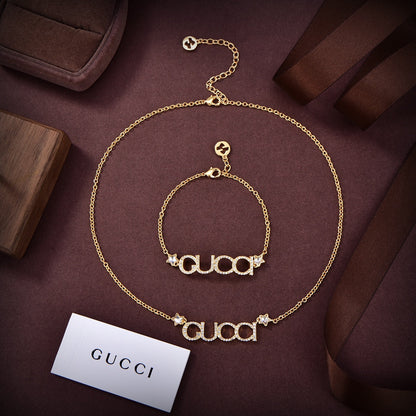 18K Double Gucci Embellished Script Letter Necklace