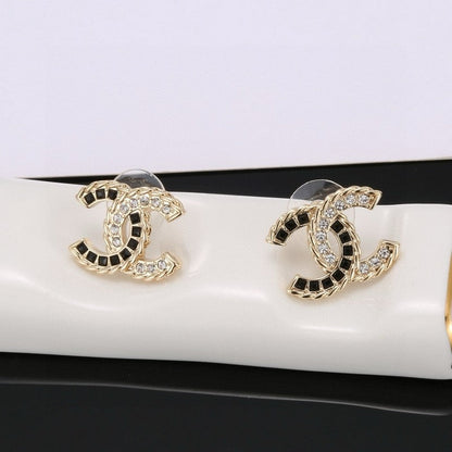 18K  Chanel Crystal Leather Earrings