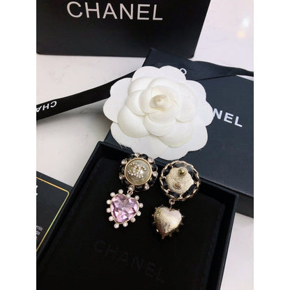 18K  Chanel Heart Pink Crystal Earrings