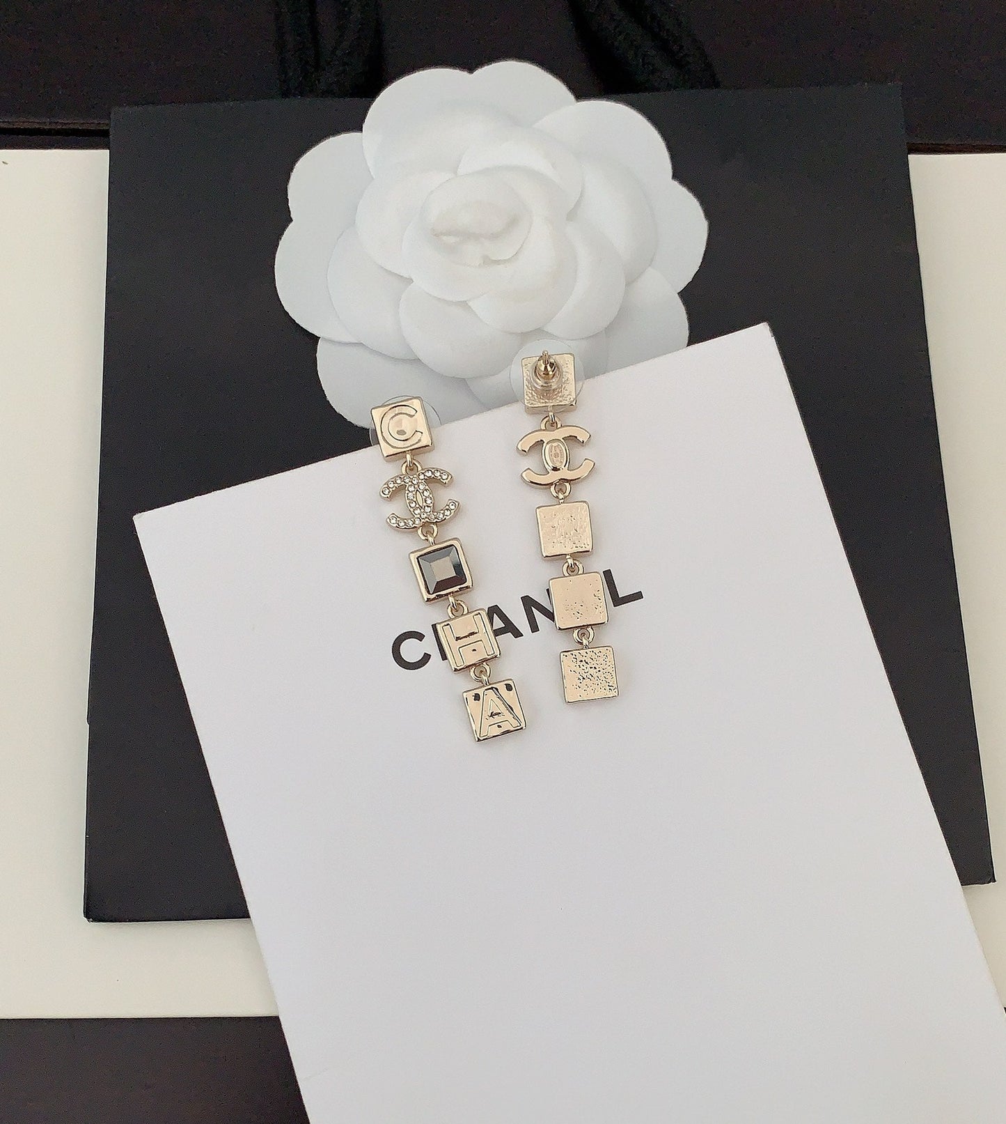 18K  Chanel Crystals Long Earrings