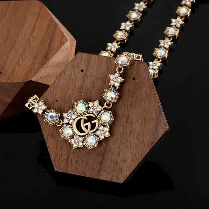 18K Double Gucci Crystals Chain Choker Necklace