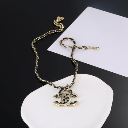 18K  Chanel Strass Leather Necklace