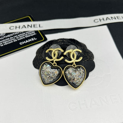 18K  Chanel Multi-Color Crystals Heart Earrings