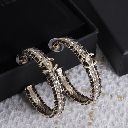 18K  Chanel Leather Chain Earrings