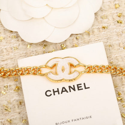 18K  Chanel White Logo Choker Necklace