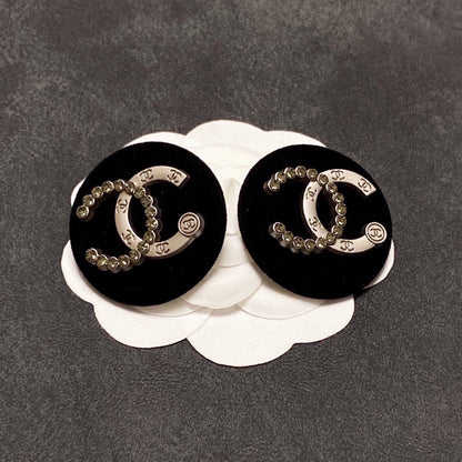 18K  Chanel Black Resin Crystals Earrings