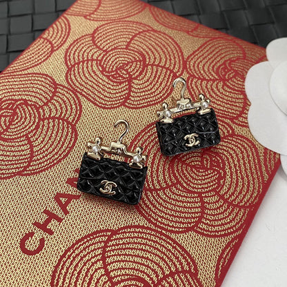 18K  Chanel Classic Bag Pendant Earrings