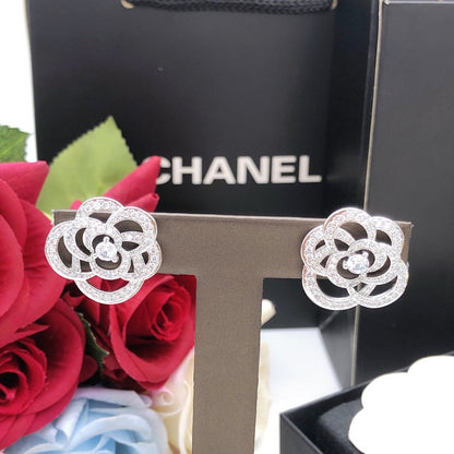 18K  Chanel Camellia Diamond Earrings