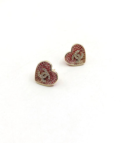 18K  Chanel Diamond Pink Heart Earrings