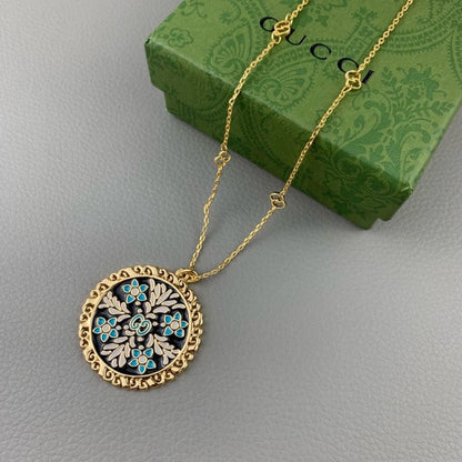 18K Double Gucci Iconic Floral Pendant Necklace