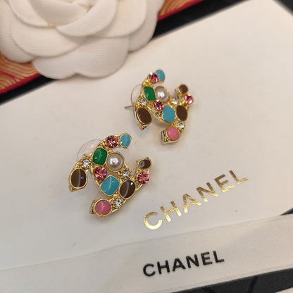 18K  Chanel Multi-Color Crystals Earrings