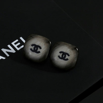 18K  Chanel Black Square Earrings