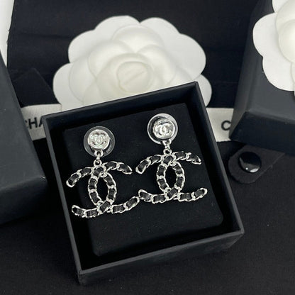 18K  Chanel Leather Gold Earrings