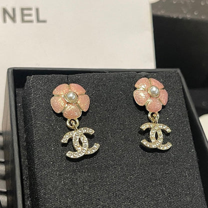 18K  Chanel 26C Pink Camellia Diamond Earrings