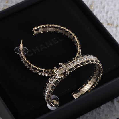 18K  Chanel Leather Chain Earrings