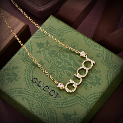 18K Double Gucci Embellished Script Letter Necklace
