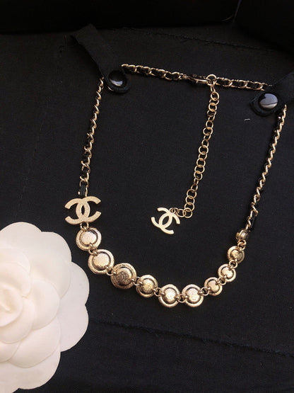 18K  Chanel Pink Crystals Leather Necklace
