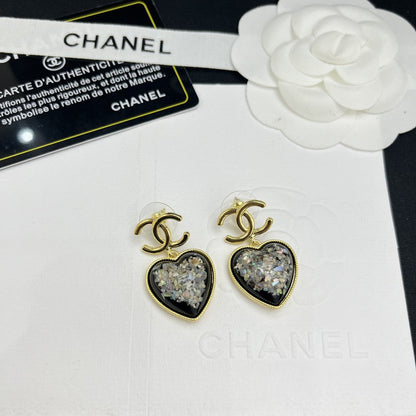 18K  Chanel Multi-Color Crystals Heart Earrings