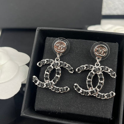 18K  Chanel Leather Gold Earrings